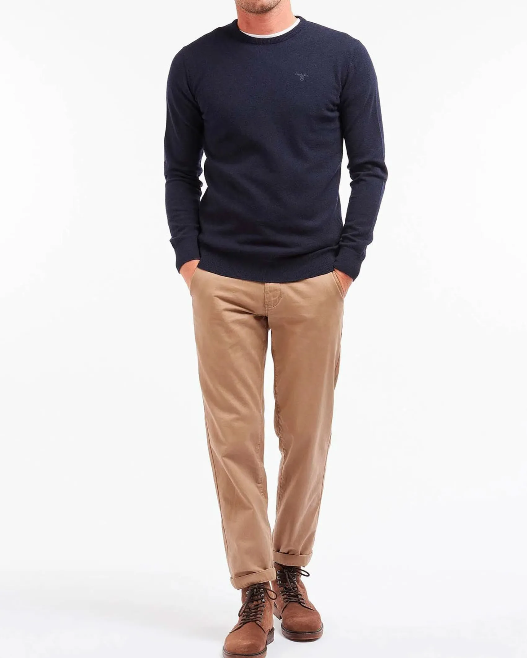 Maglia girocollo Barbour blu in pura lana