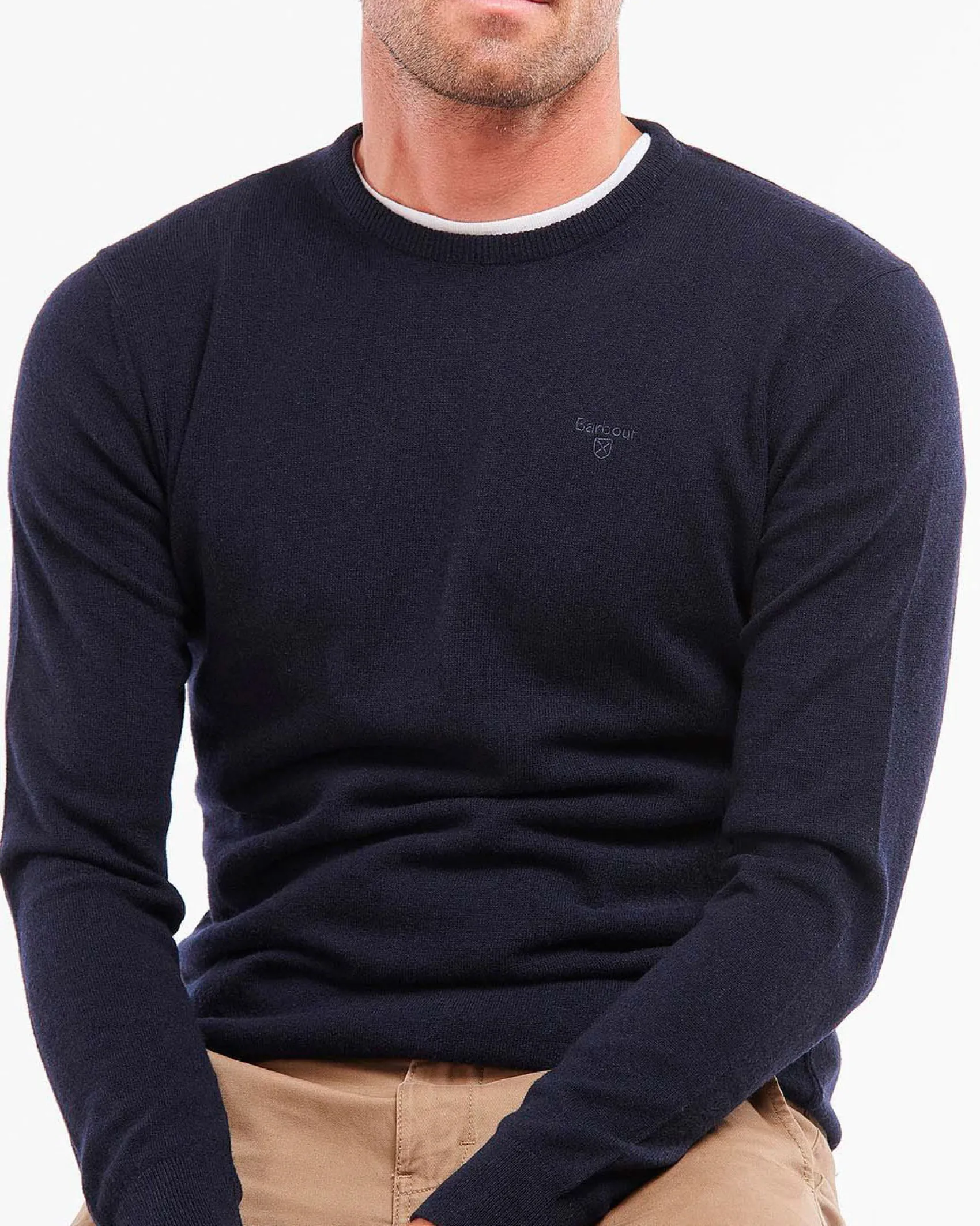 Maglia girocollo Barbour blu in pura lana