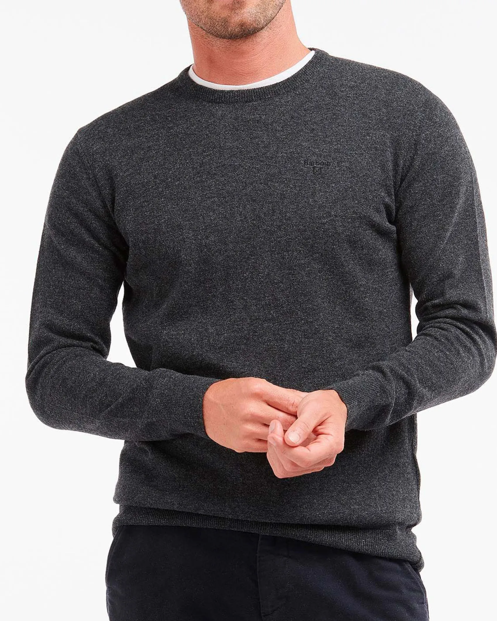 Maglia girocollo Barbour grigio antracite in pura lana