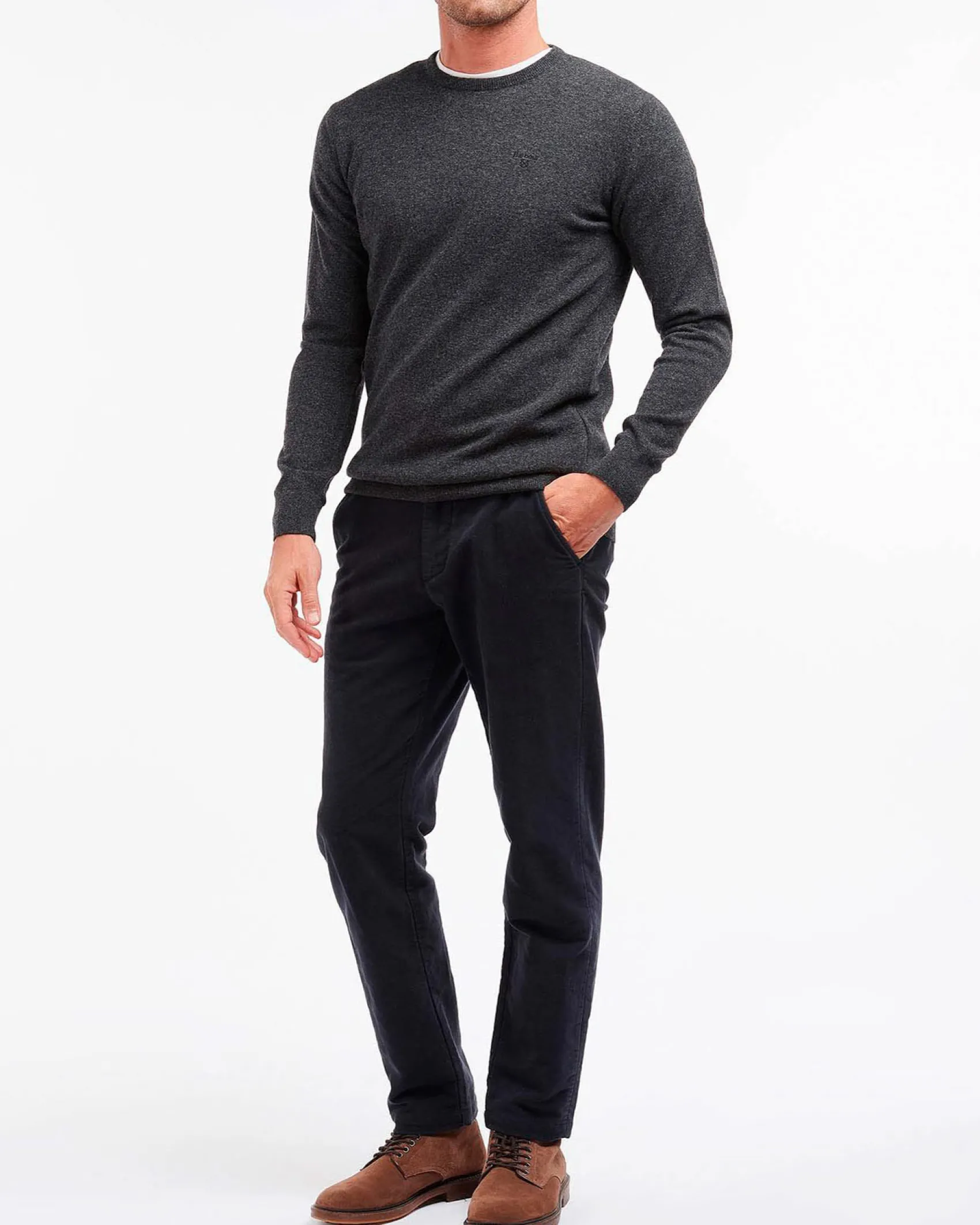 Maglia girocollo Barbour grigio antracite in pura lana