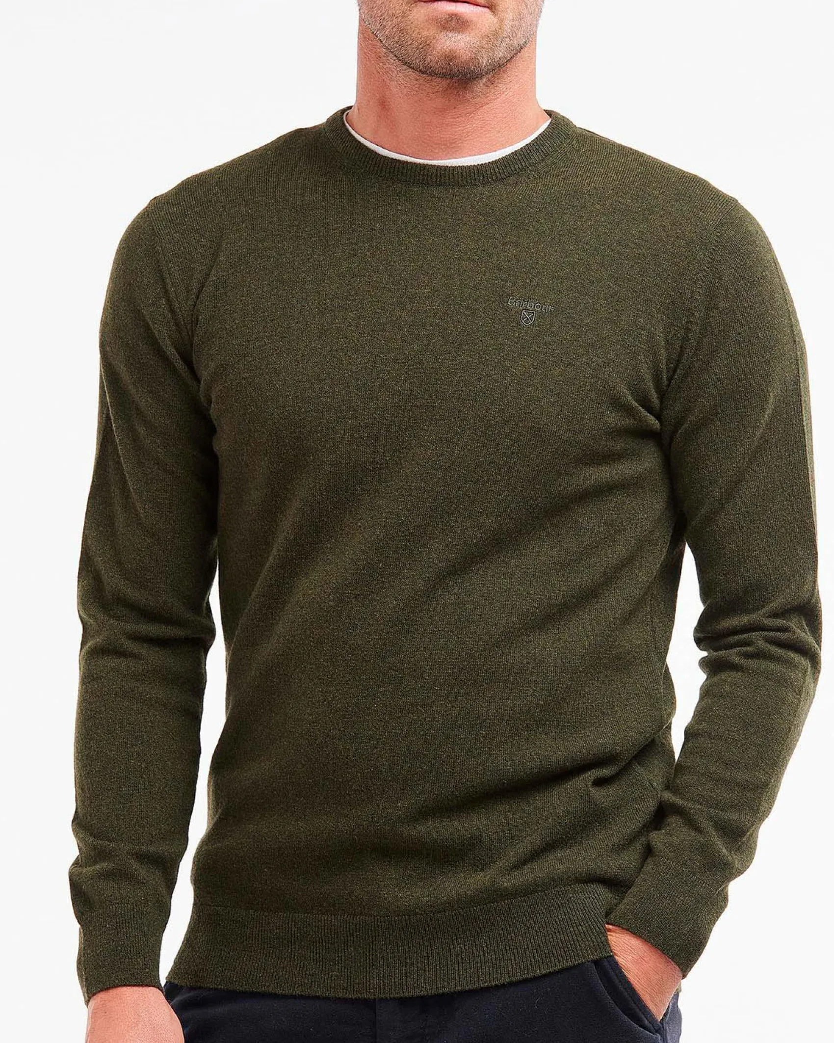 Maglia girocollo Barbour verde scuro in pura lana
