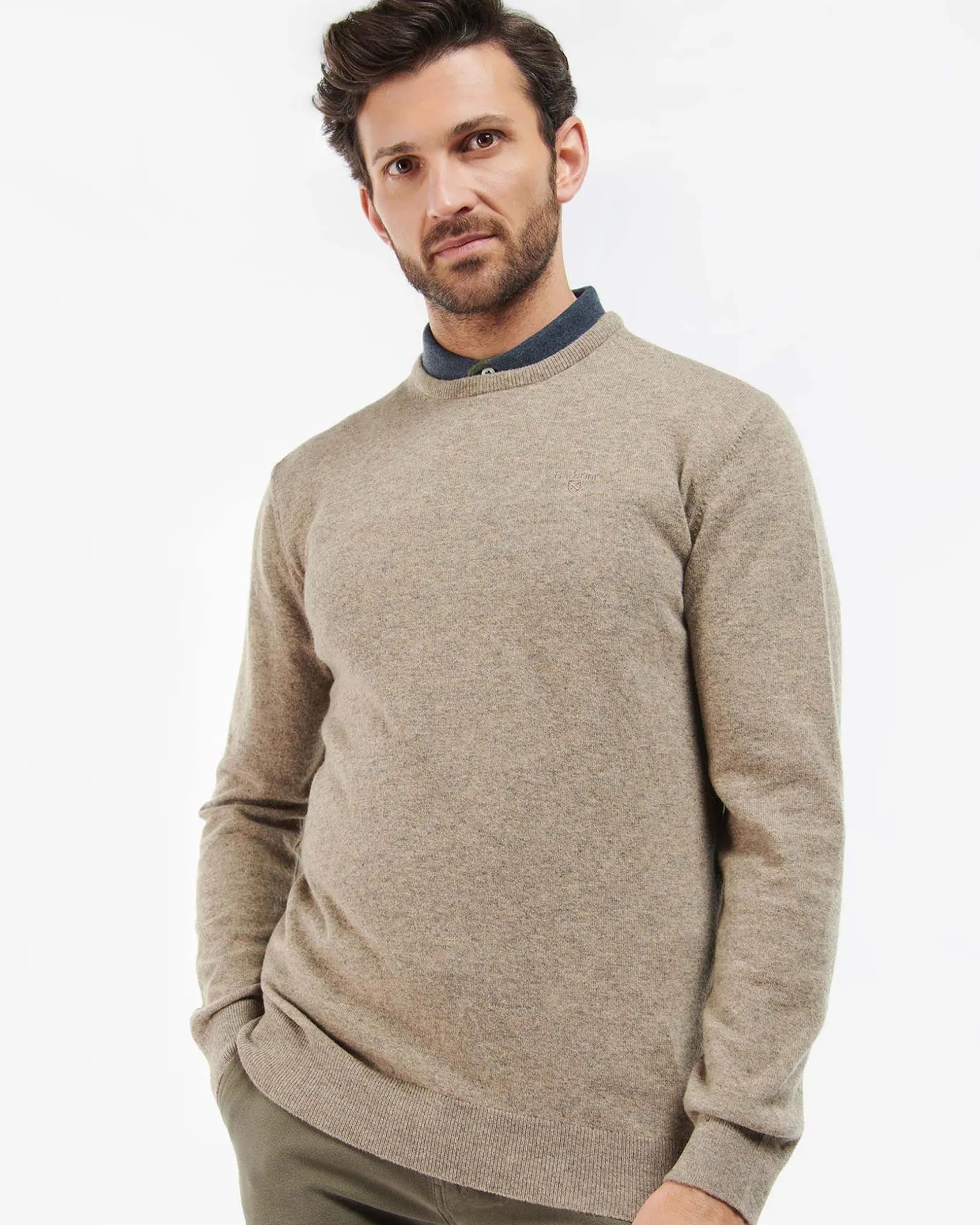 Maglia girocollo Barbour beige in pura lana