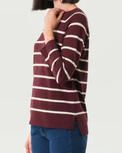 Maglia girocollo bordeaux Emme Marella a righe bianche in misto viscosa con spacchi laterali