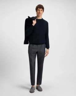 Maglia girocollo Boss blu in puro cotone punto canestro