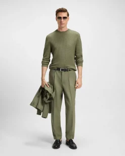 Maglia girocollo Boss verde militare in puro cotone punto canestro