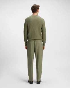 Maglia girocollo Boss verde militare in puro cotone punto canestro