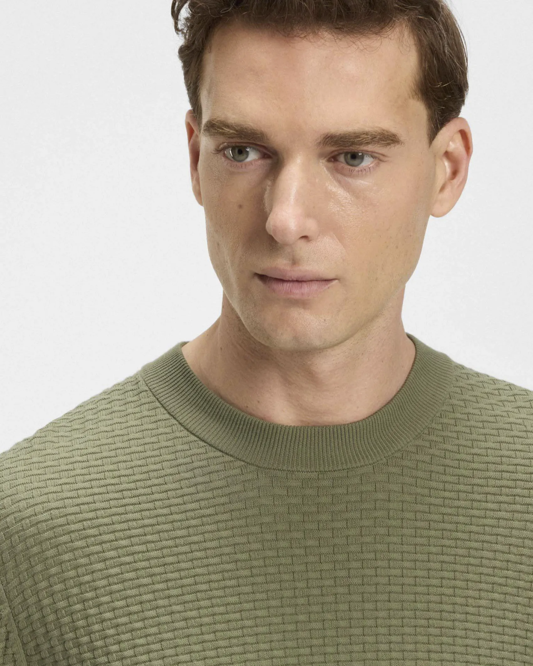 Maglia girocollo Boss verde militare in puro cotone punto canestro