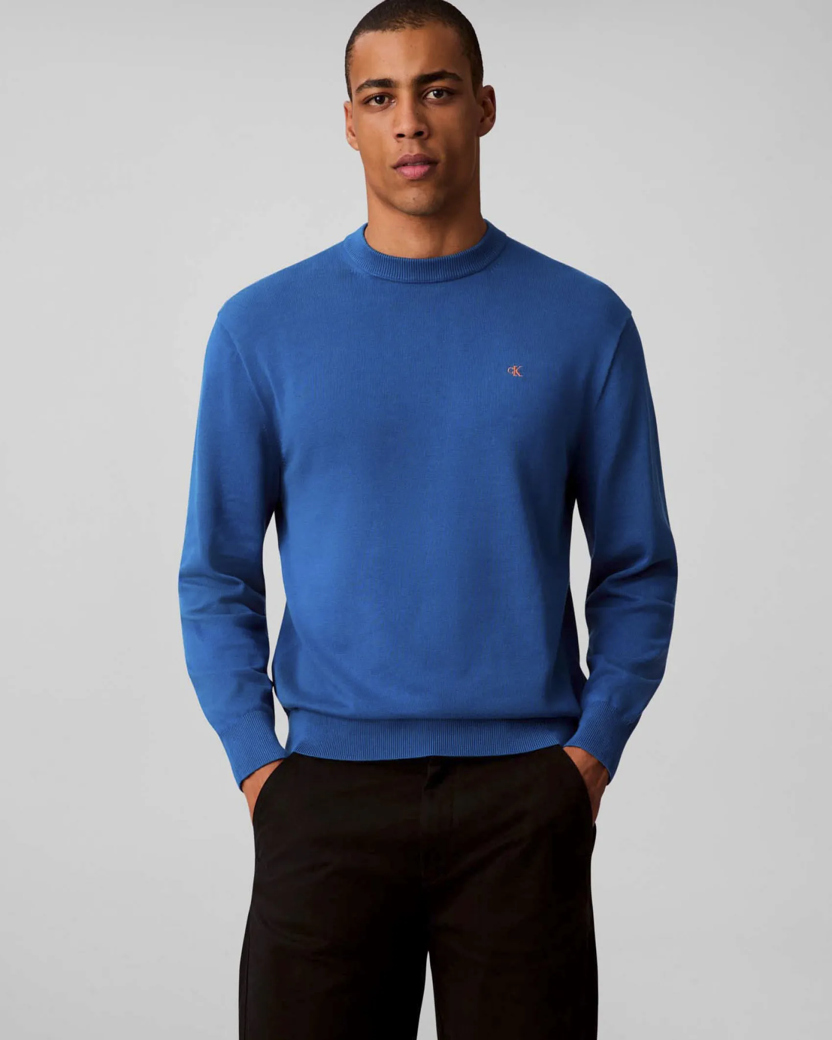 Maglia girocollo Calvin Klein Jeans blu royal in puro cotone
