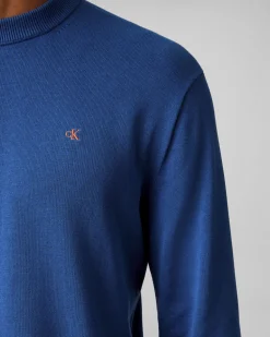 Maglia girocollo Calvin Klein Jeans blu royal in puro cotone