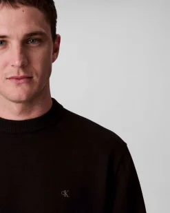 Maglia girocollo Calvin Klein Jeans nera in puro cotone