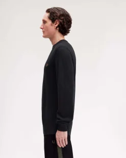 Maglia girocollo Fred Perry nera in puro cotone punto pepe