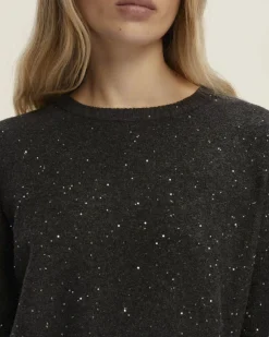 Maglia girocollo grigio antracite Emme Marella in misto lana rasata con paillettes applicate all over