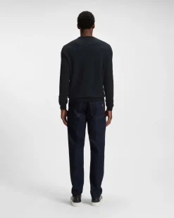 Maglia girocollo Habito Boss blu in misto lana e cotone con lavorazione spinata