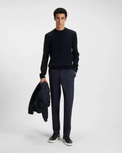 Maglia girocollo Hetico Boss blu in misto lana e cashmere a trecce