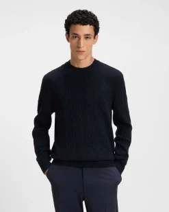 Maglia girocollo Hetico Boss blu in misto lana e cashmere a trecce
