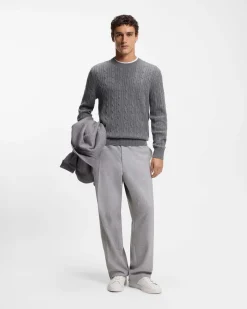 Maglia girocollo Hetico Boss grigia in misto lana e cashmere a trecce