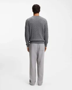 Maglia girocollo Hetico Boss grigia in misto lana e cashmere a trecce