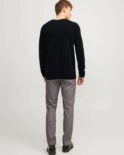 Maglia girocollo Jack & Jones nera in puro cotone lavorato a punto pepe con maniche raglan
