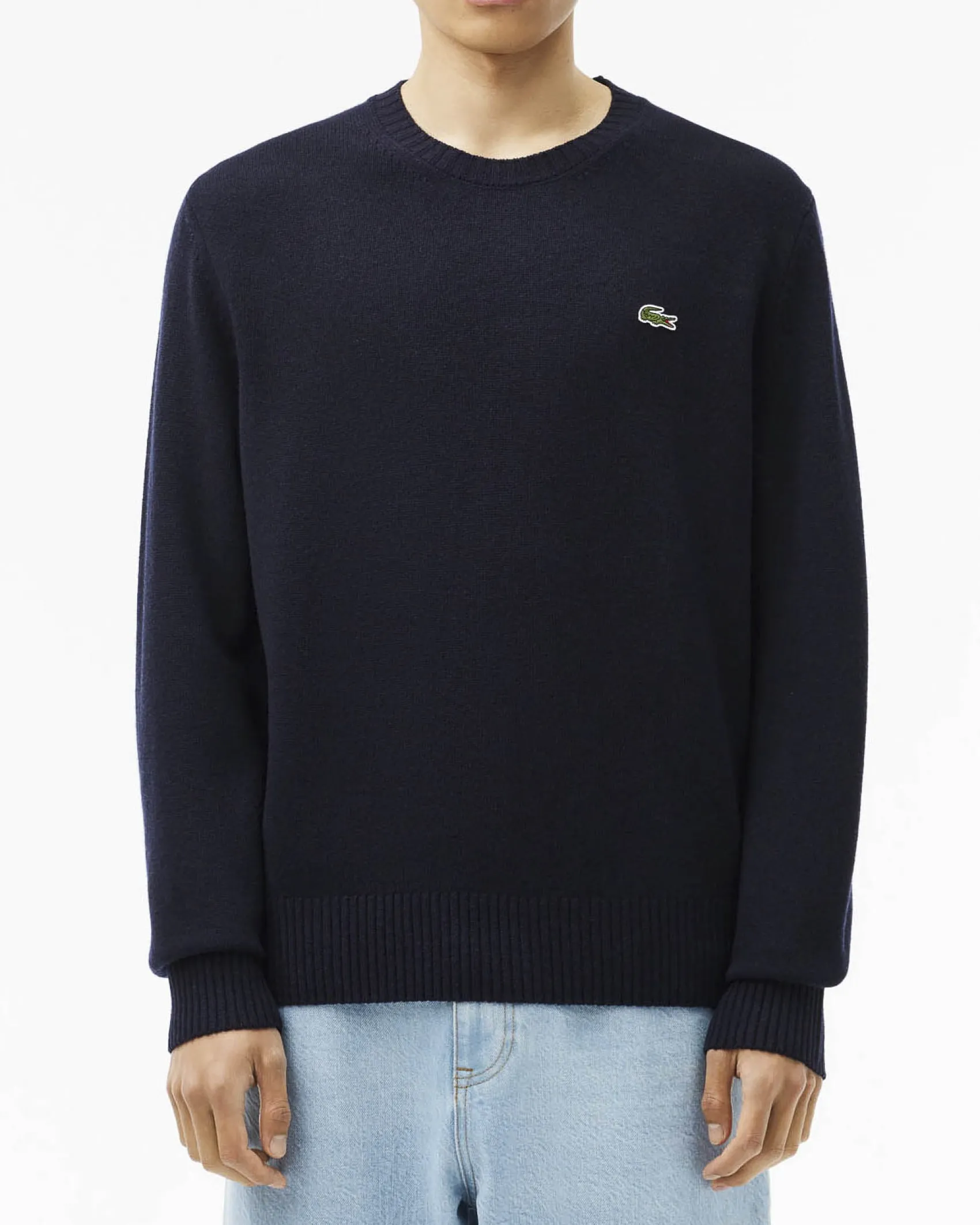 Maglia girocollo Lacoste blu in lambswool di pura lana