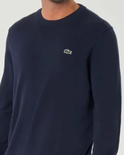 Maglia girocollo Lacoste blu regular-fit in cotone con logo ricamato sul petto