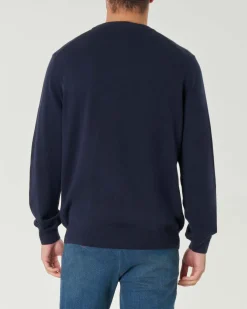 Maglia girocollo Lacoste blu regular-fit in cotone con logo ricamato sul petto