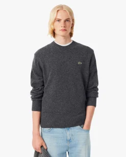 Maglia girocollo Lacoste grigio antracite in lambswool di pura lana
