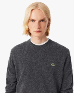 Maglia girocollo Lacoste grigio antracite in lambswool di pura lana