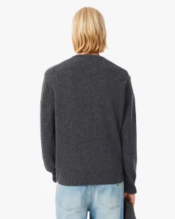 Maglia girocollo Lacoste grigio antracite in lambswool di pura lana