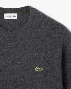 Maglia girocollo Lacoste grigio antracite in lambswool di pura lana