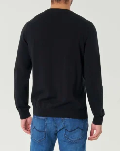 Maglia girocollo Lacoste nera regular-fit in cotone con logo ricamato sul petto