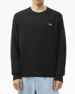 Maglia girocollo Lacoste nera in lambswool di pura lana
