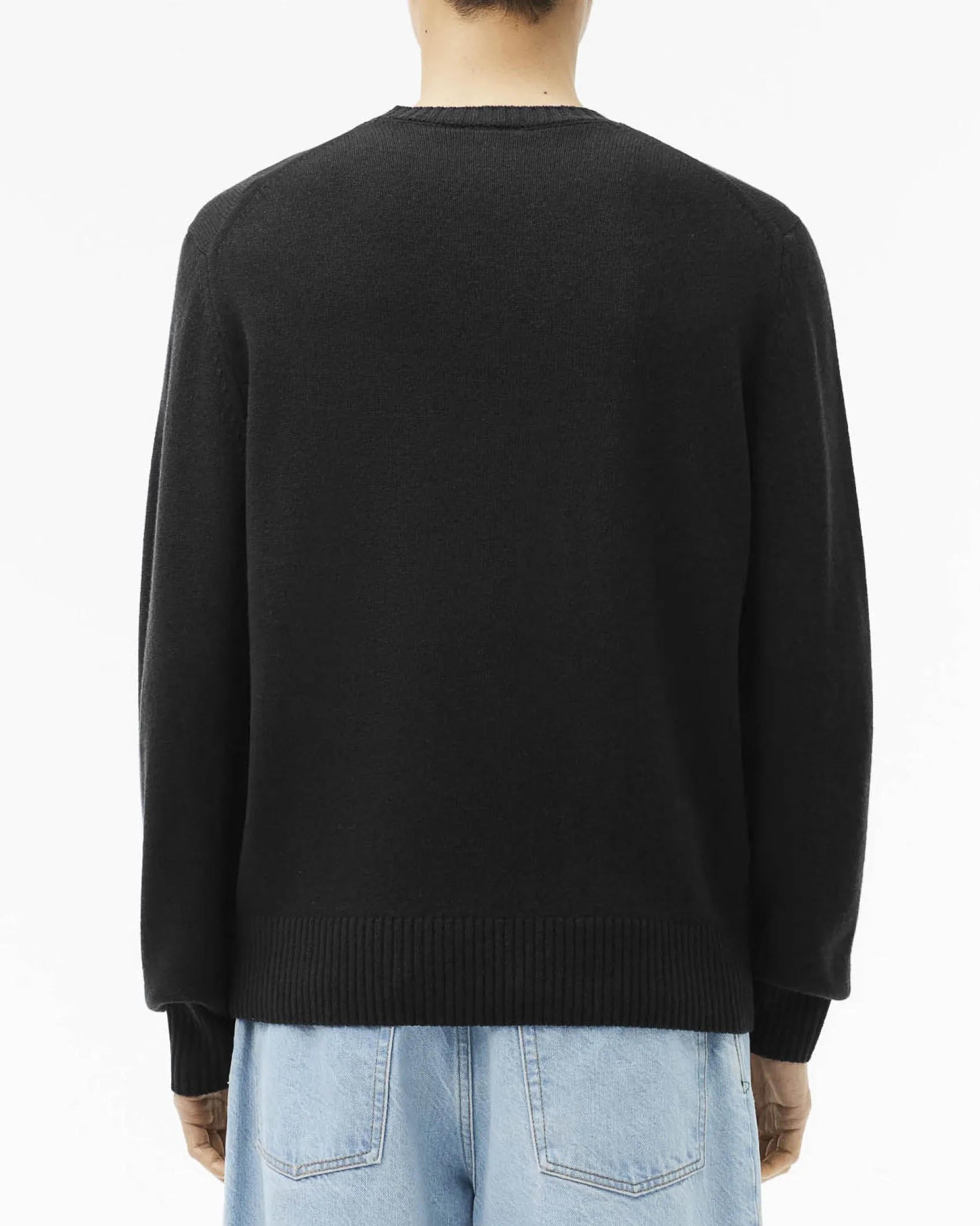 Maglia girocollo Lacoste nera in lambswool di pura lana