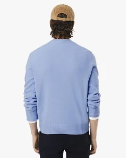Maglia girocollo Lacoste celeste in lambswool di pura lana