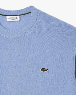 Maglia girocollo Lacoste celeste in lambswool di pura lana