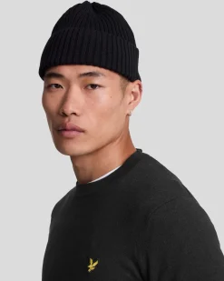 Maglia girocollo Lyle & Scott nera in misto cotone e lana merino