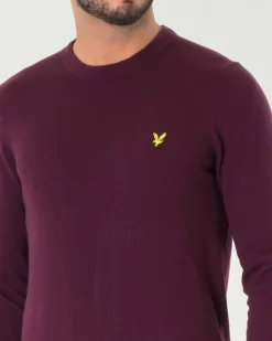 Maglia girocollo Lyle & Scott bordeaux in misto cotone e lana merino