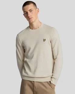 Maglia girocollo Lyle & Scott beige in misto cotone e lana merino
