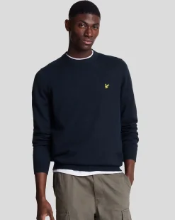 Maglia girocollo Lyle & Scott blu in misto cotone e lana merino