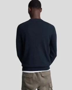 Maglia girocollo Lyle & Scott blu in misto cotone e lana merino