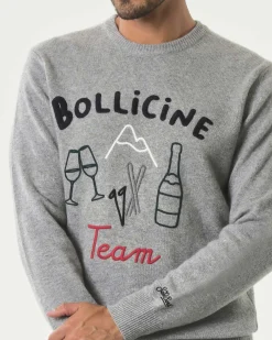 Maglia girocollo MC2 Saint Barth grigia in lana e cashmere con ricamo Bollicine Team