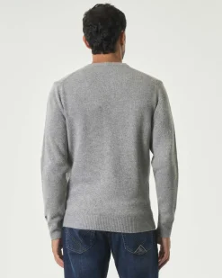 Maglia girocollo MC2 Saint Barth grigia in lana e cashmere con ricamo Bollicine Team