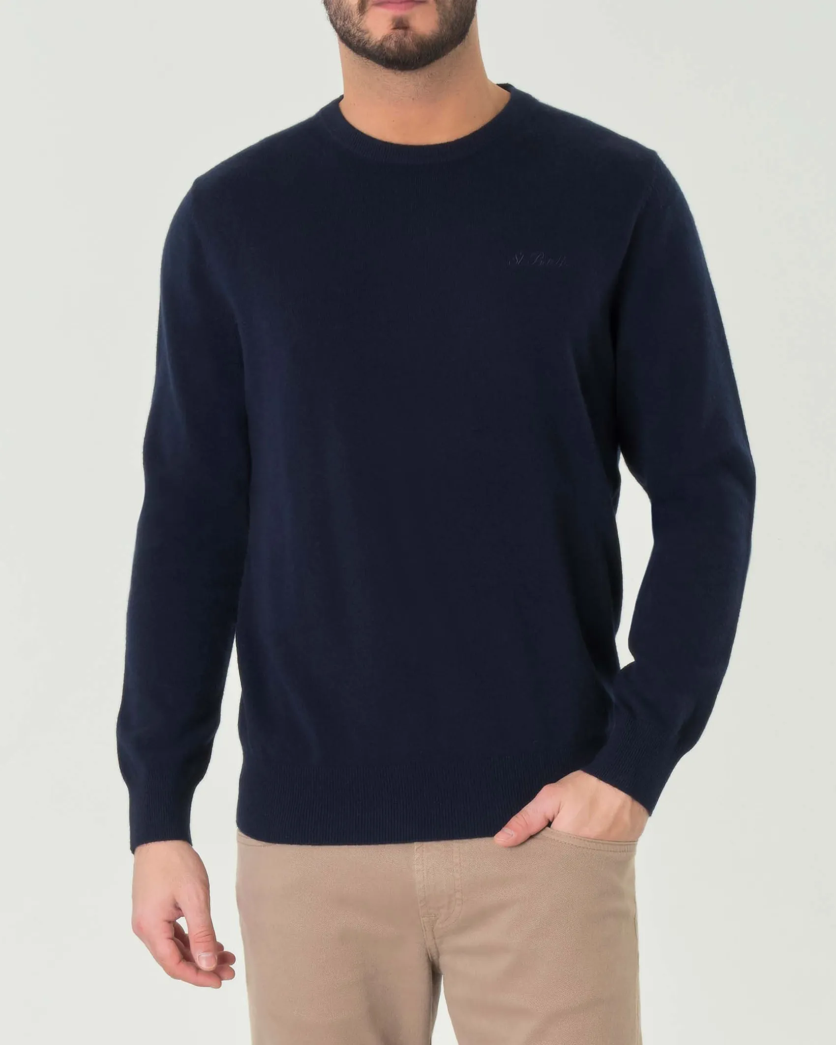 Maglia girocollo MC2 Saint Barth blu in lana viscosa e cashmere con logo ricamato in tono sul petto