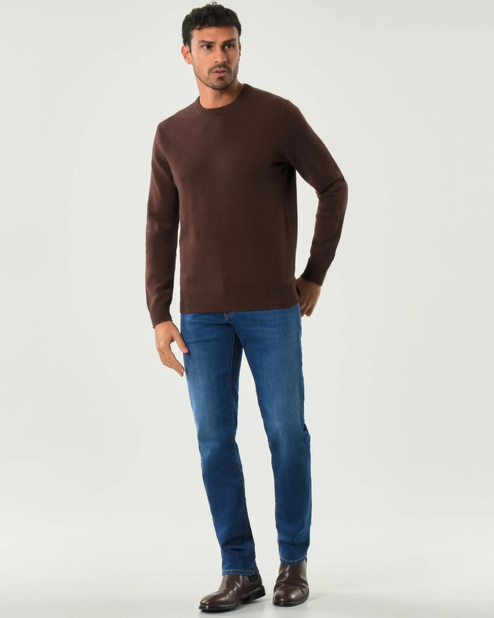 Maglia girocollo MC2 Saint Barth marrone in lambswool di pura lana