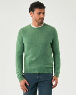 Maglia girocollo MC2 Saint Barth verde salvia in alpaca con logo ricamato in tono sul petto