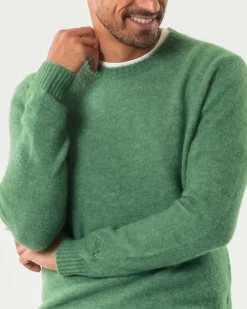 Maglia girocollo MC2 Saint Barth verde salvia in alpaca con logo ricamato in tono sul petto