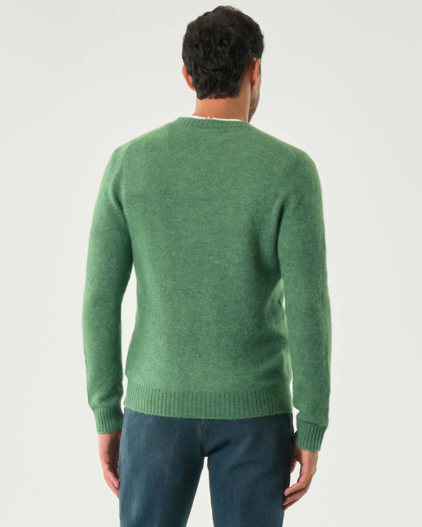 Maglia girocollo MC2 Saint Barth verde salvia in alpaca con logo ricamato in tono sul petto
