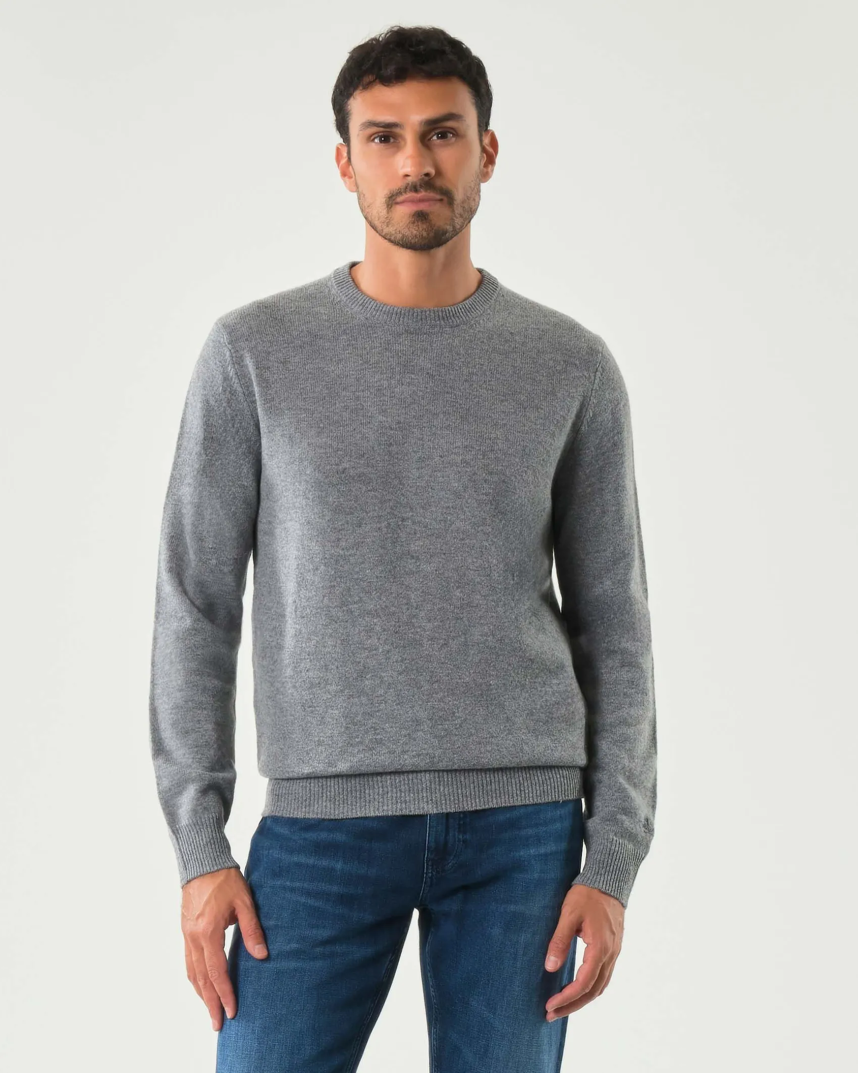 Maglia girocollo MC2 Saint Barth grigio in lambswool di pura lana