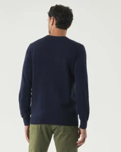 Maglia girocollo MC2 Saint Barth blu in lana e cashmere con ricamo Gin Tonic Champ! sul petto