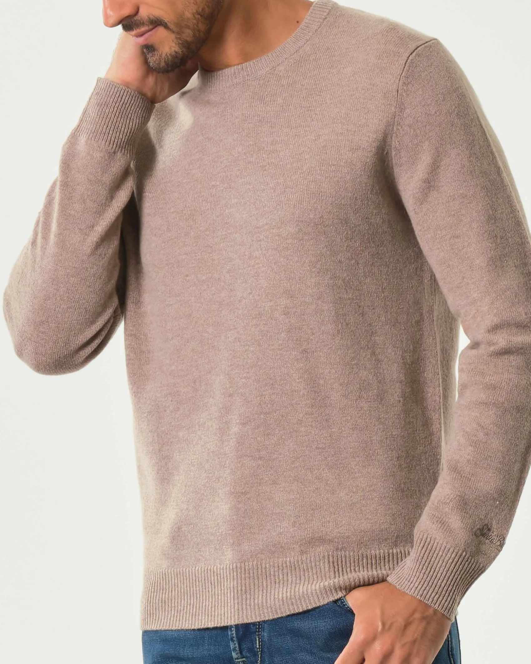 Maglia girocollo MC2 Saint Barth color noce in lambswool di pura lana