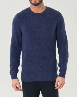Maglia girocollo MC2 Saint Barth blu in alpaca con logo ricamato in tono sul petto